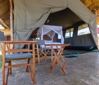 Seating area inside tent