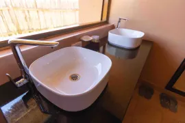 Tent bathroom with bathtub